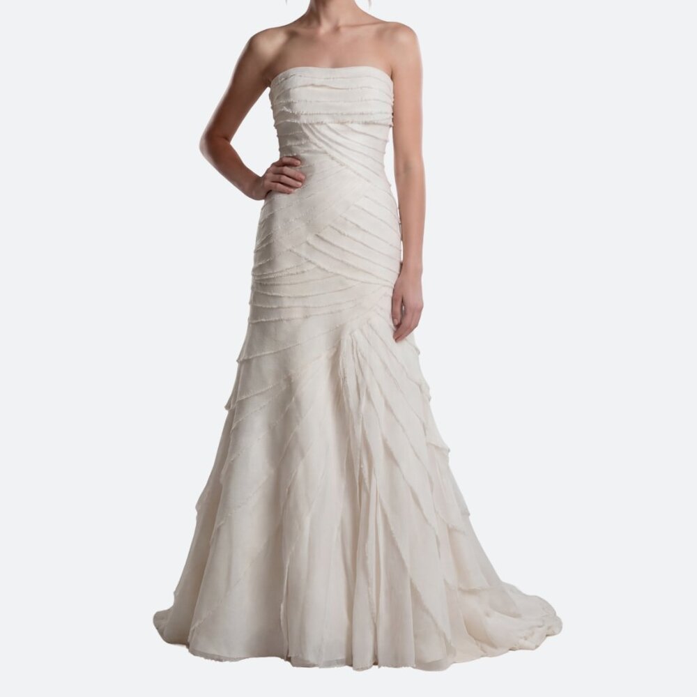 Vera Wang White Fray Edge Bia Champaign Wedding Dress — Size 6